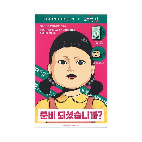 BRINGGREEN_Young Hee Squid Game Edition Fresh Mask Sheet 10ea (Tea Tree Cica 5ea+Young Hee 5ea)_#Korean Skincare