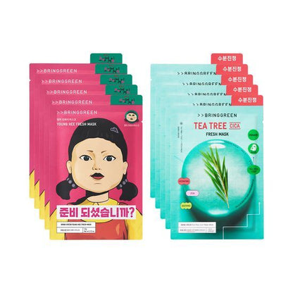 BRINGGREEN_Young Hee Squid Game Edition Fresh Mask Sheet 10ea (Tea Tree Cica 5ea+Young Hee 5ea)_#Korean Skincare