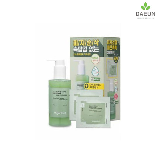 VEGANEFFECT Clean and Glow Barley LHA Gel Cleanser 205ml Special Set (+Toner Pad 12ml 4EA Gift)_Cleansers_#product_Daeun